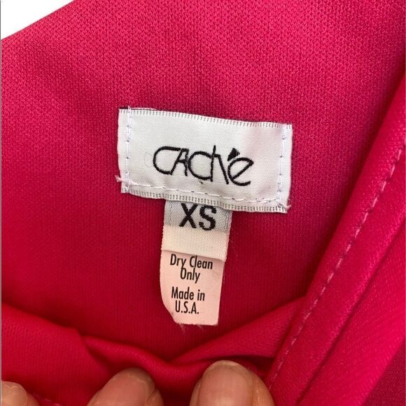 Cache One Shoulder Rhinestone Beaded Draped Cocktail Mini Dress Pink Size XS - Picture 3 of 6